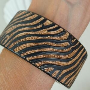 Carved & Coated Black Zebra Stripe Wood Bangle Bracelet